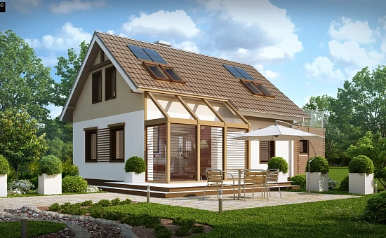 Уютный дом с террасой над гаражом, с возможностью обустройства зимнего сада.