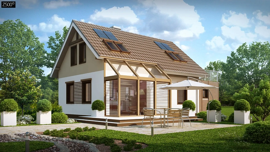 Уютный дом с террасой над гаражом, с возможностью обустройства зимнего сада.