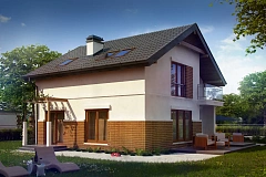 Проект дома с мансардой, с высокой аттиковой стеной, с дополнительной комнатой на первом этаже.