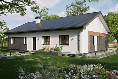 Одноэтажный дом прямоугольной формы.