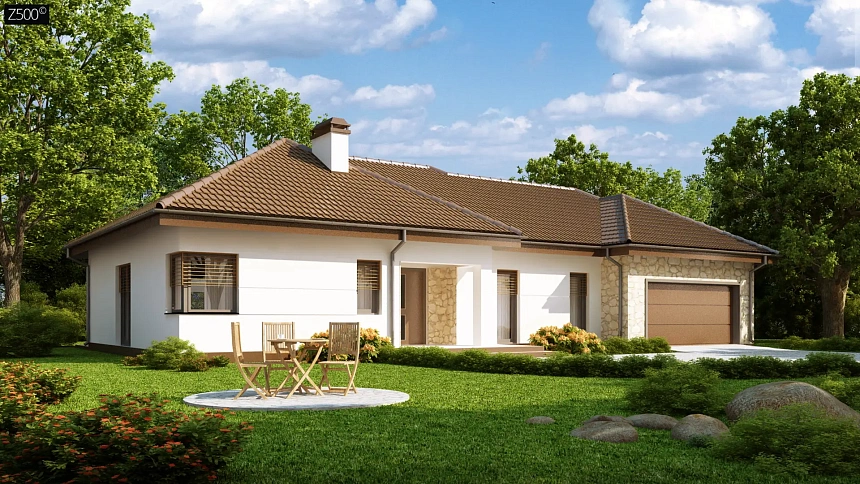 Функциональный удобный дом с гаражом на два автомобиля и большим хозяйственным помещением.