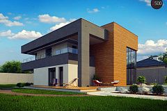 Современный двухэтажный дом с большой площадью остекления.