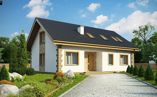 Классический мансардный дом с двускатной кровлей и 5 комнатами.