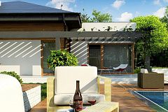 Современный дом с остроконечной крышей бунгало