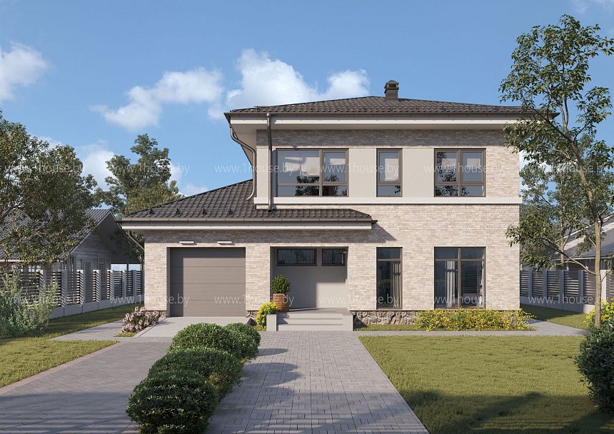 Двухэтажный дом с гаражом. 