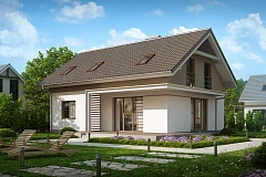 Проект простого и аккуратного дома с дополнительной ночной зоной на первом этаже.