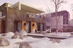 Дом современного дизайна с гаражом и кабинетом на первом этаже.