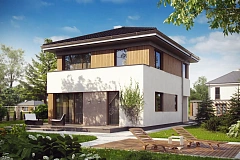 Проект компактного двухэтажного дома строгого современного стиля.