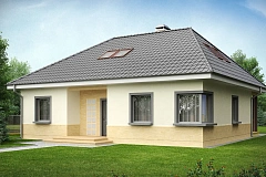 Традиционный дом с мансардой, с большим углом наклона крыши.