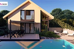 Проект просторного мансардного дома с панорамным остеклением.