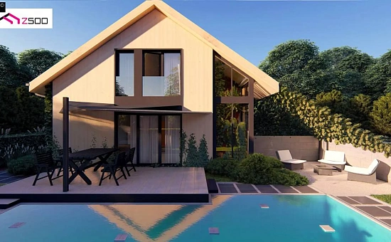 Проект просторного мансардного дома с панорамным остеклением.