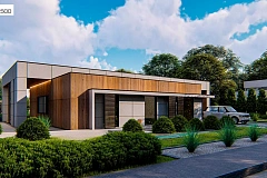 Современный одноэтажный дом c плоской кровлей и просторным гаражом для двух автомобилей.