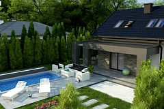 Компактный проект мансардного дома с двускатной кровлей и тремя спальнями