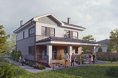 Двухэтажный дом с 5 комнатами и большой гостиной.