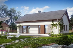 Компактный одноэтажный дом простой формы с возможностью обустройства чердачного помещения.