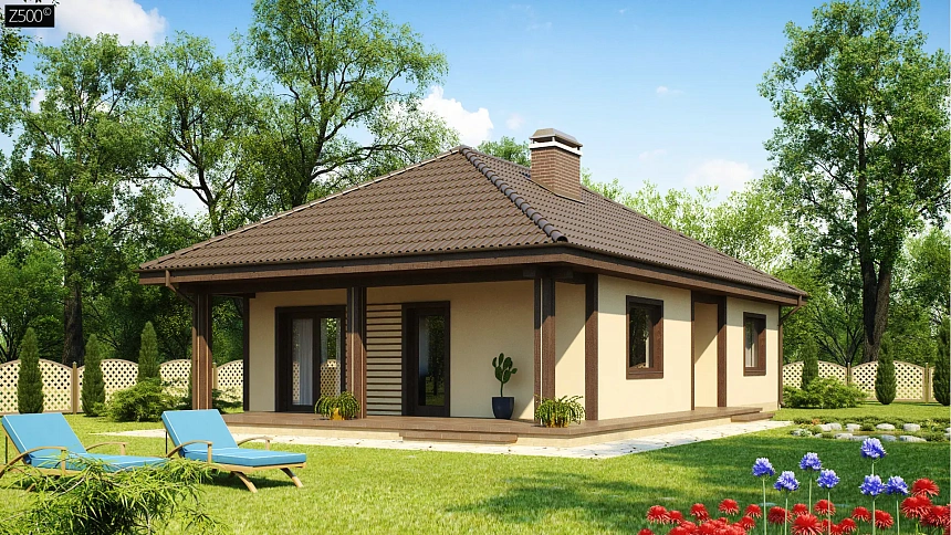 Проект компактного функционального дома с боковой террасой.