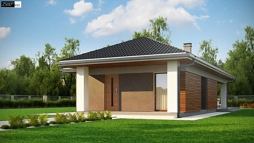 Одноэтажный дом в традиционном стиле с просторной гостиной