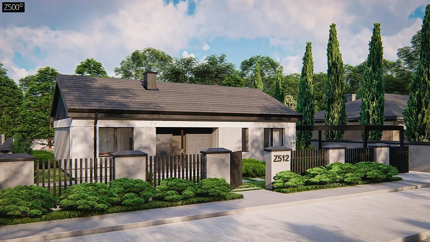 Одноэтажный дом с двухскатной крышей