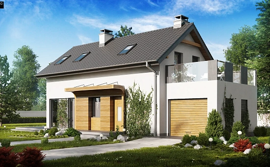 Практичный и уютный дом с оригинальным оформлением фасадов, идеальный для неглубокого участка.