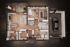 Одноэтажный дом с гаражом на 1 авто и 3 спальнями. 