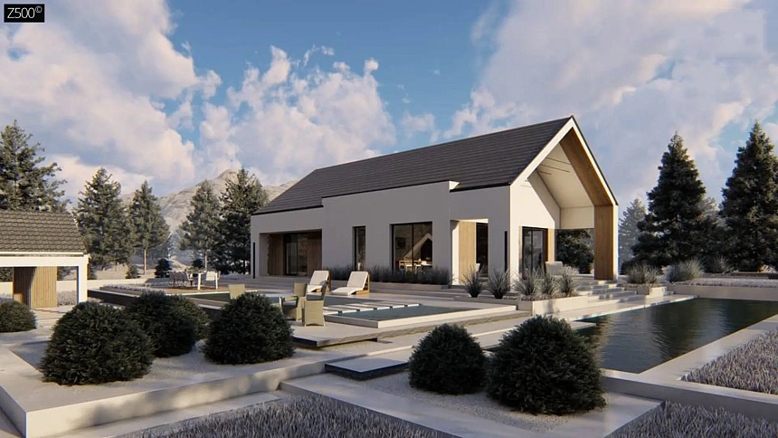 Современный проект с двускатной крышей