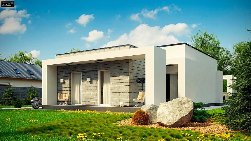 Вариант одноэтажного дома Zx69 с плоской крышей