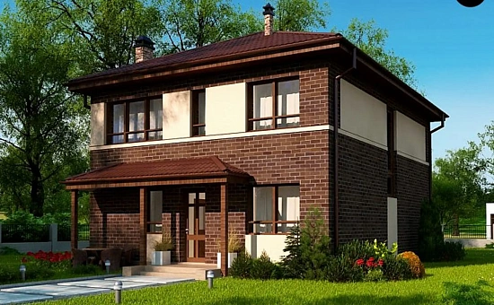 Проект элегантного дома с четырехскатной кровлей.