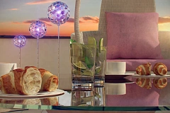 Двухэтажный дом в модернистском дизайне с гаражом и террасой на верхнем этаже.