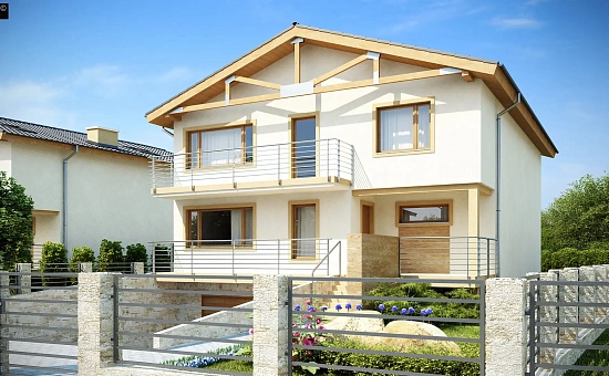 Проект выгодного и практичного двухэтажного дома с подвальным помещение, с дополнительной комнатой на первом этаже.