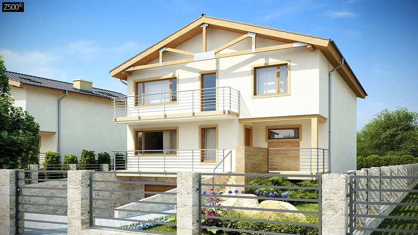 Проект выгодного и практичного двухэтажного дома с подвальным помещение, с дополнительной комнатой на первом этаже.