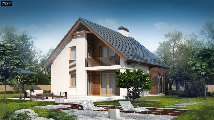 Традиционный дом с дополнительной комнатой на первом этаже и эркером в обеденной зоне.