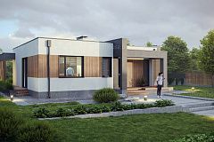 Одноэтажный дом с плоской кровлей и 2умя спальнями.