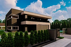 Современный двухэтажный дом с плоской кровлей