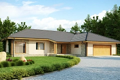 Проект одноэтажного дома с выступающим фронтальным гаражом.