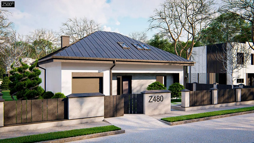 Одноэтажный уютный проект дома с мансардой