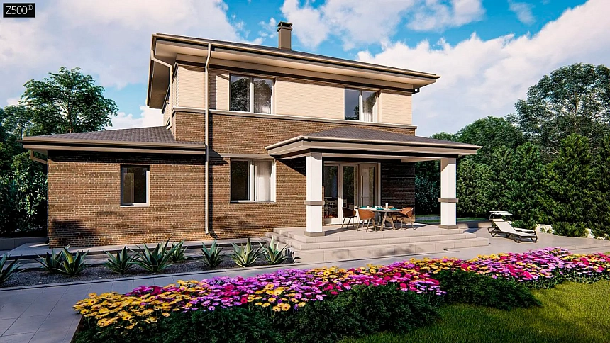 Вариант двухэтажного дома Zz11k+ c плитами перекрытия