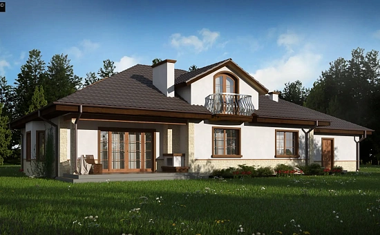 Версия проекта Z10 с гаражом с левой стороны, мансардой и балконом.