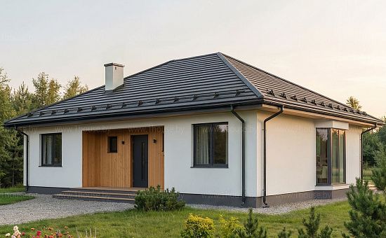 Одноэтажный дом с 4ёхскатной кровлей и 3мя спальнями. 
