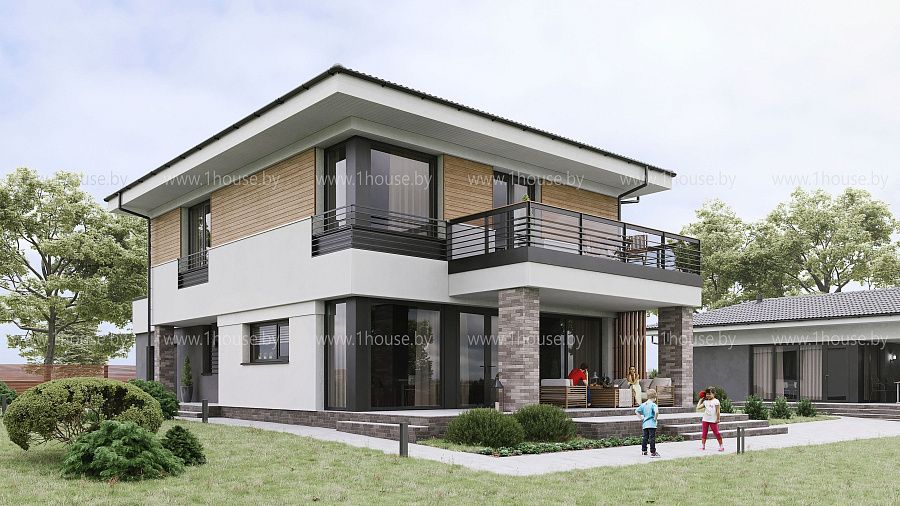 Стильный двухэтажный дом с баней на участке, д.Городище, фото 1