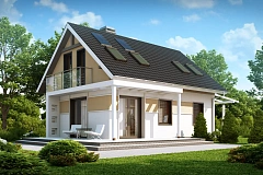 Экономичный в строительстве и реализации дом с удобной планировкой, с навесом для автомобиля.