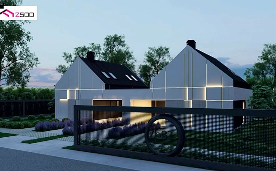 Современный двухсемейный дом с двускатной крышей