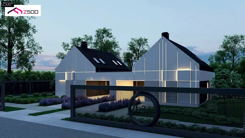 Современный двухсемейный дом с двускатной крышей