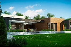 Одноэтажный дом с плоской кровлей и террасой