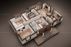 Проект компактного и функционального одноэтажного дома с тремя спальнями.