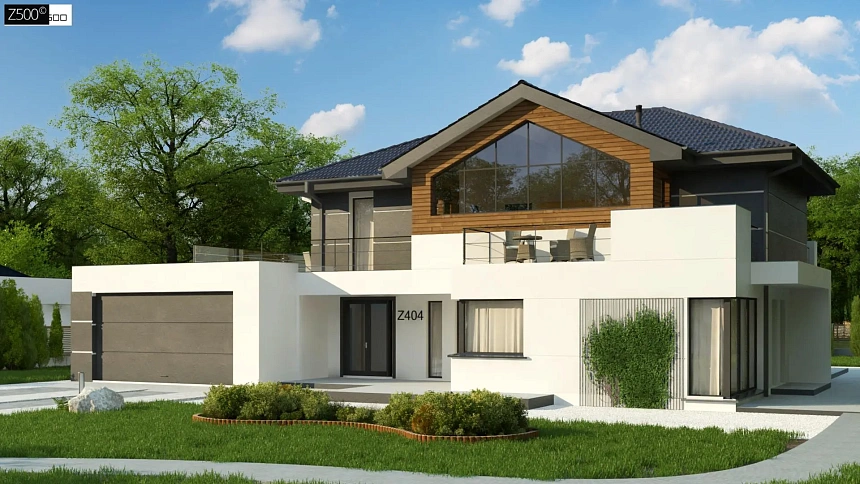 Двухэтажный дом с гаражом на два автомобиля и двумя спальнями на первом этаже