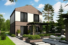 Двухэтажный проект дома с гаражом расположенным фронтально. Подойдет для узкого участка.