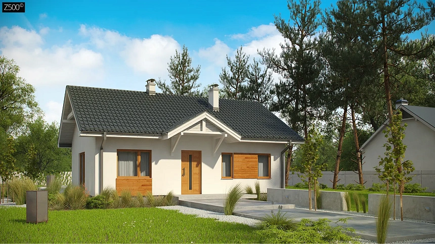 Компактный одноэтажный дом в традиционном стиле.