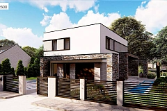 Проект двухэтажного просторного дома с плоской кровлей и панорамным остеклением.