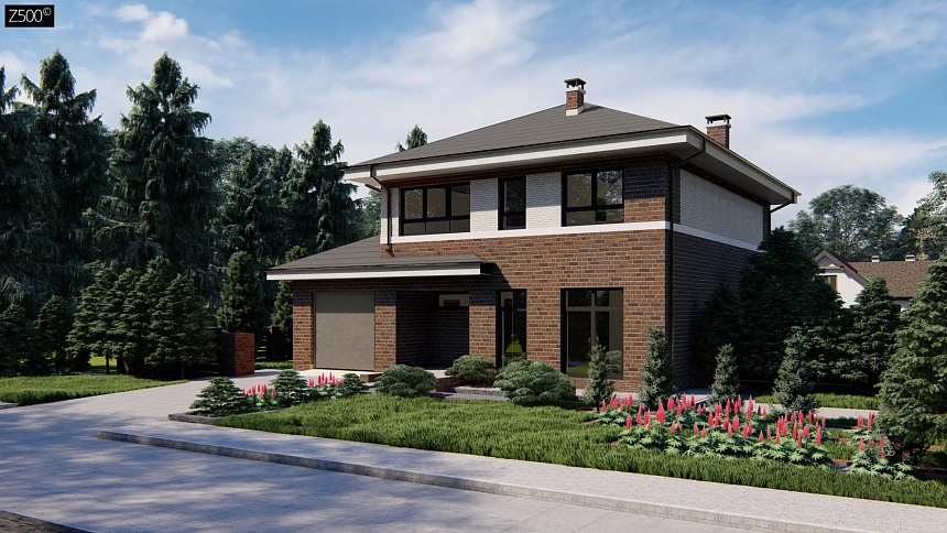 Вариант двухэтажного проекта Zx24 с фасадом под кирпич