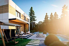 Современный двухэтажный дом с плоской крышей